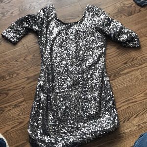 Silver sequin dress, scoop back